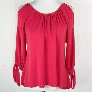 Mahina Light Red Cold Shoulder Long Sleeve Top Small